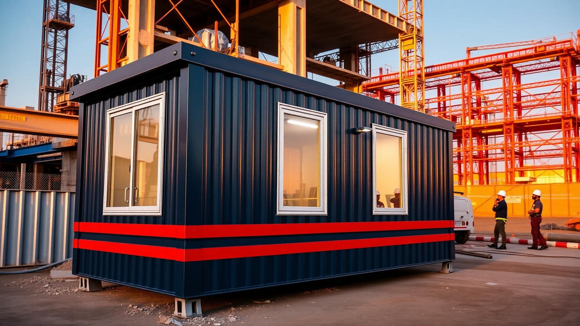 Portable cabin installed at a construction site
